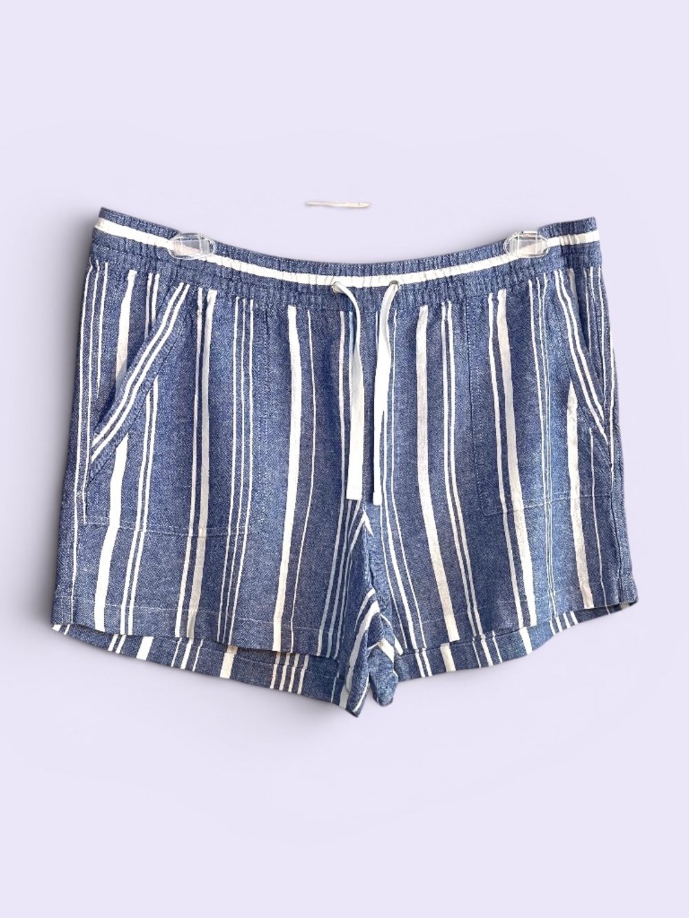 Nautica Blue White Striped Linen Viscose Pull On 5" Shorts Size XL